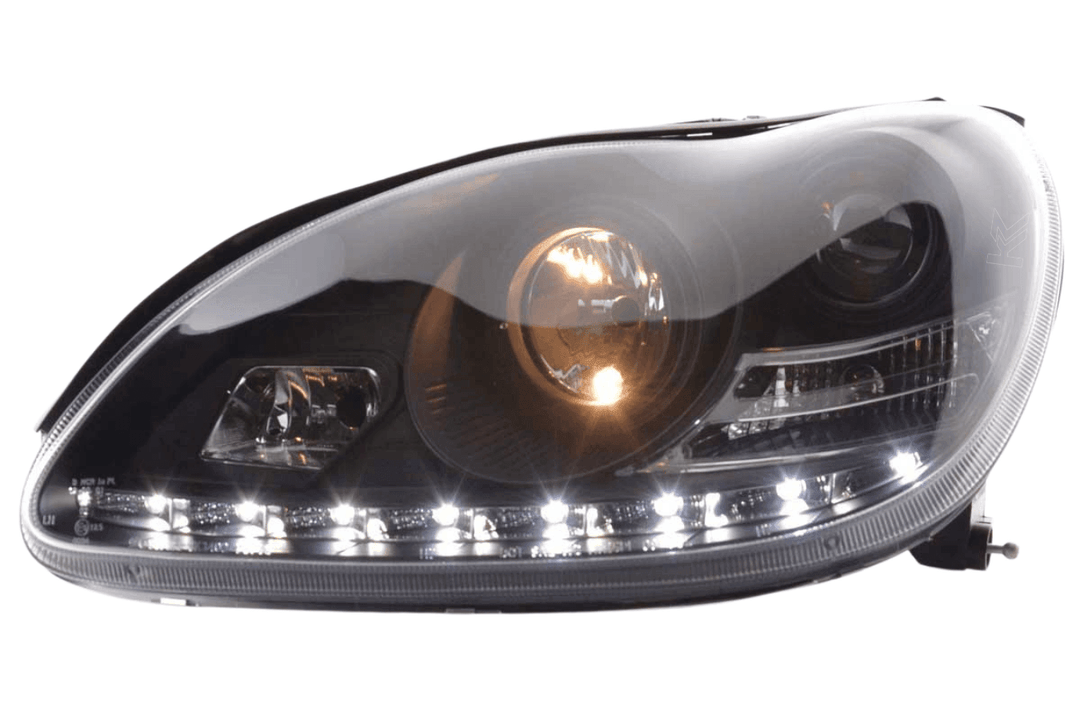 Mercedes Benz S-Class (220) Black LED Headlights with Daytime Running Lights (2002-2005)