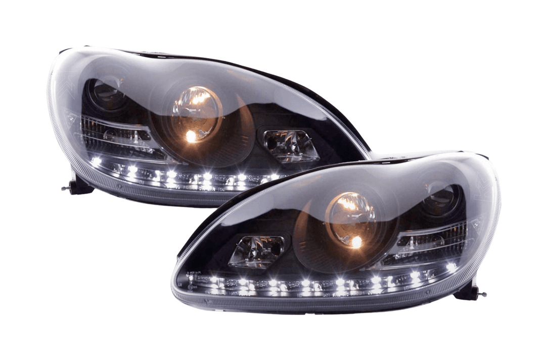 Mercedes Benz S-Class (220) Black LED Headlights with Daytime Running Lights (2002-2005)