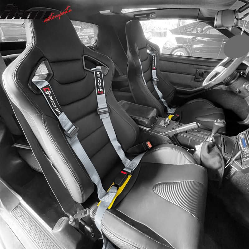 Universal Gray 4 Point Buckle Racing Seat Belt Harness Nylon