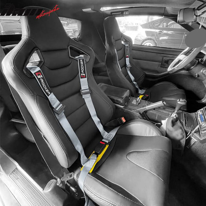 Universal Gray 4 Point Buckle Racing Seat Belt Harness Nylon