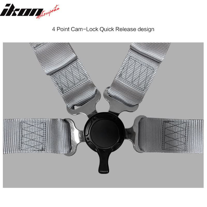 Universal 4 Point Cam-Lock Gray Racing Harness Seat Belt Nylon