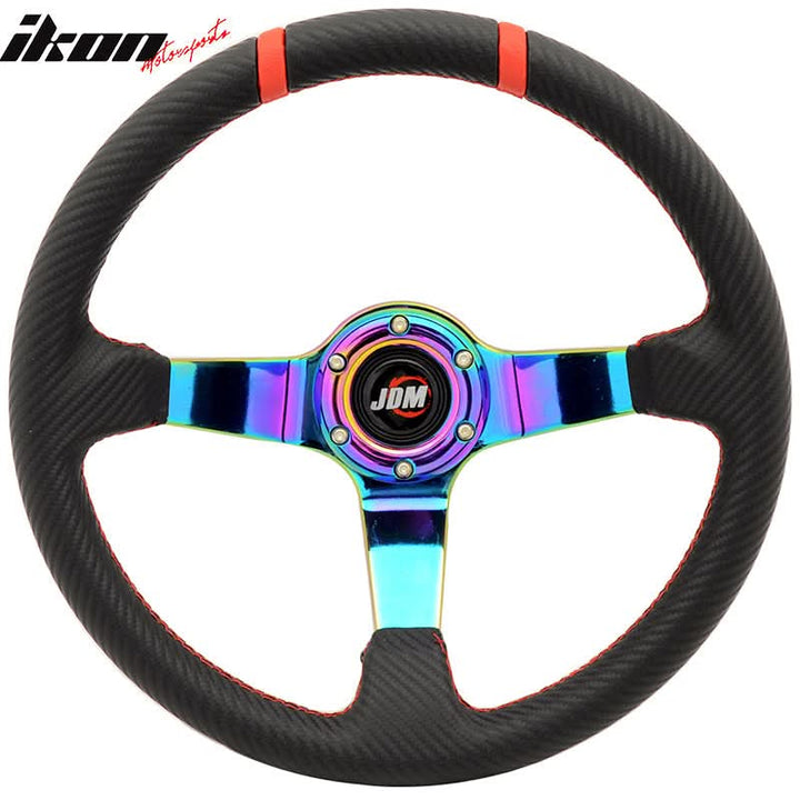 350MM Black CF Print Neo Spoke Sport Racing Steering Wheel  Logo