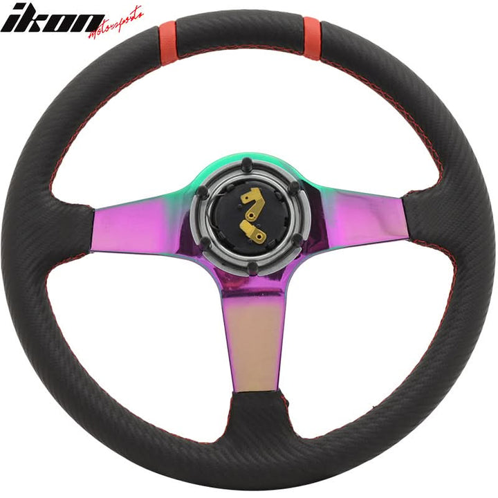 350MM Black CF Print Neo Spoke Sport Racing Steering Wheel  Logo