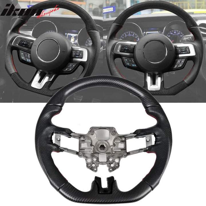 2018-2023 Ford Mustang V1 Steering Wheel w/ Red Stitching Carbon Fiber
