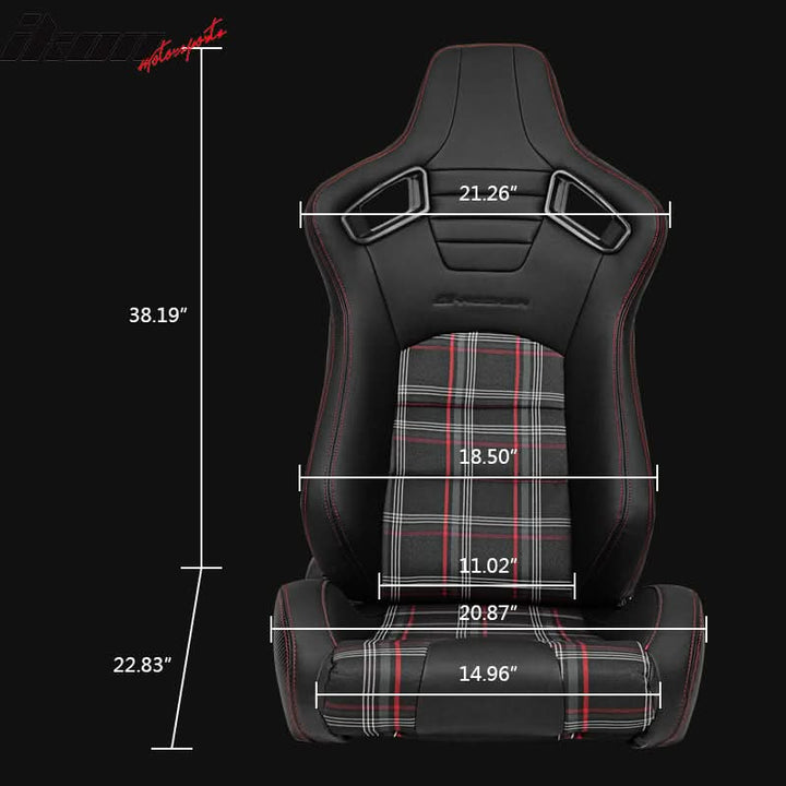 Universal Red Plaid Racing Seat Dual Slider Cam-lock Belt PU Carbon