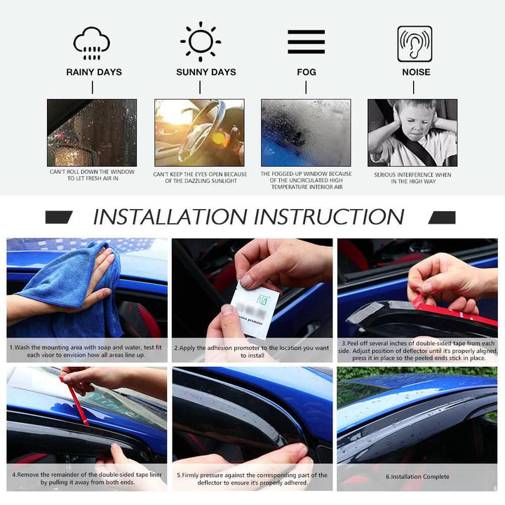 2011-2014 Hyundai Sonata Acrylic 4PC Window Visors Tape On Rain Guard